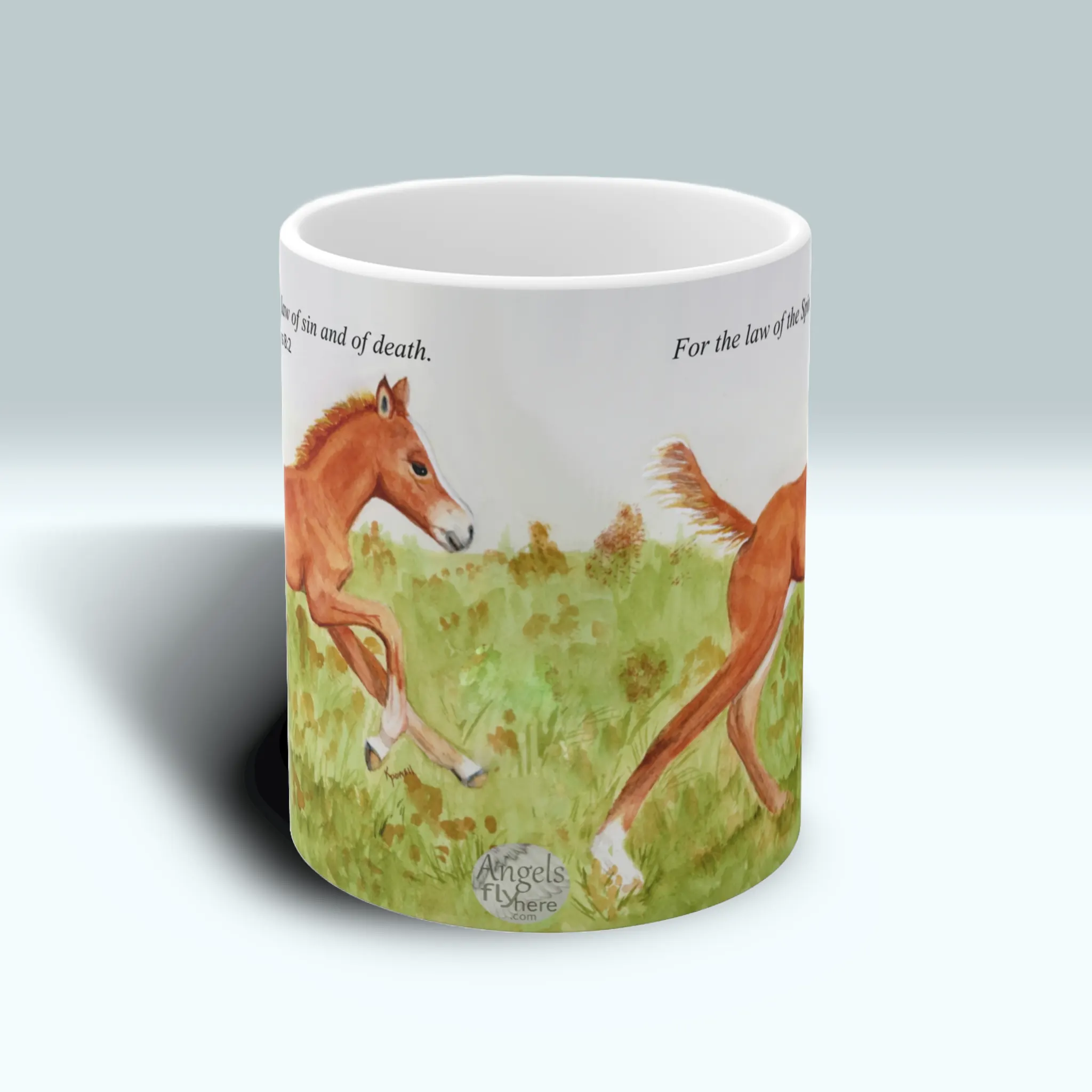 Beautiful Colt Mug - Angels Fly Here - AFH - Mug is displayed on a white background displaying that every mug is designed to have a seamless wrap design that is custom made for every design. We take great pride and amounts of time to bring you the very best products we can at Angels Fly Here