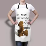 Chocolate Hearts Apron worn by a woman to show the fit and details of the Apron in use