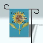 Forgive as Christ: Beautiful, Vibrant, Sunflower Flag shown on a flag holder so that you can see it's brilliant, colorful hand painted design.