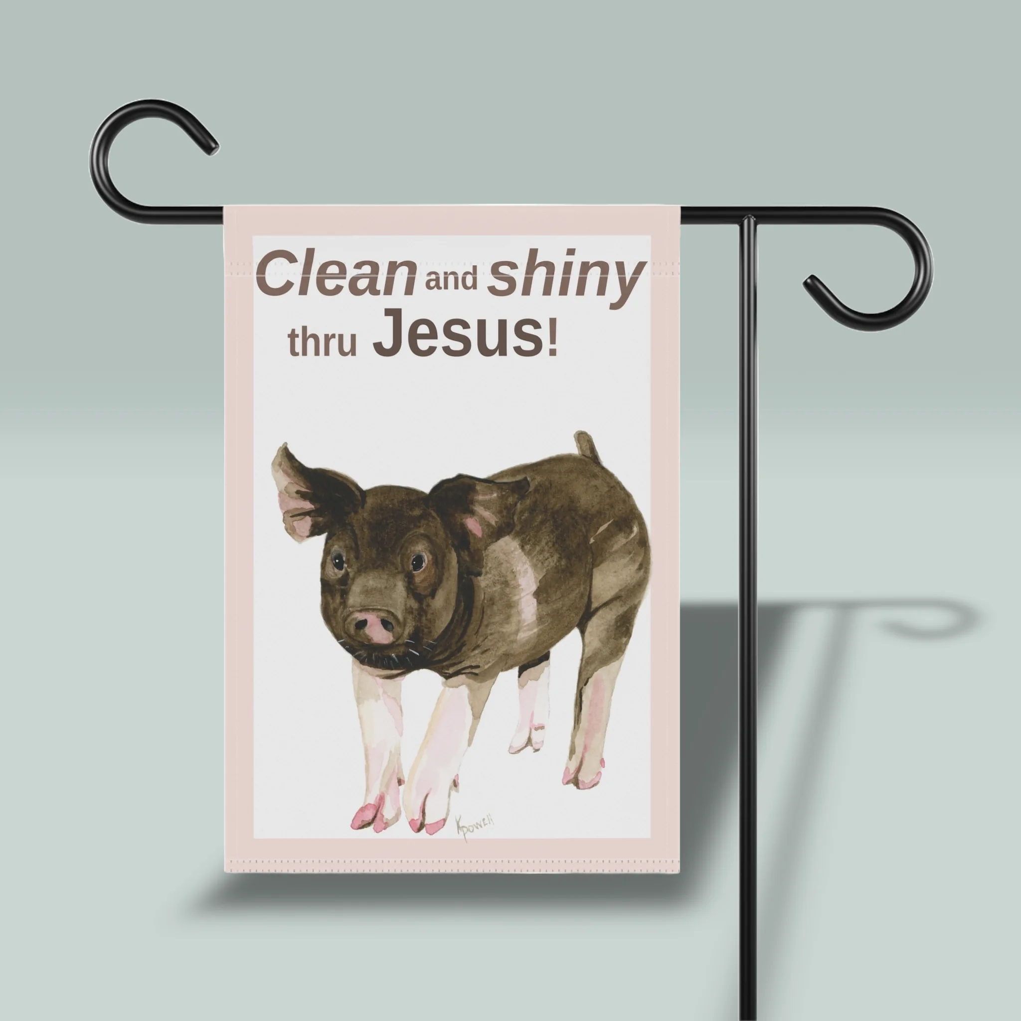 Jesus Garden Flag: TERRIFIC Clean and Shiny Prize Pig showing the backside of the Flag