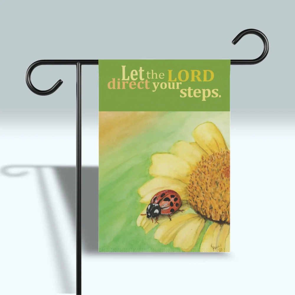 Divine Guidance, Lord's Guidance Garden Flag shown from hanging on the flag holder Front side facing forward