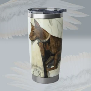 A Remarkable Tumbler for Dog Lovers Stunning Doberman Art Spiritual Sips Stainless Right Side Framed By Angels