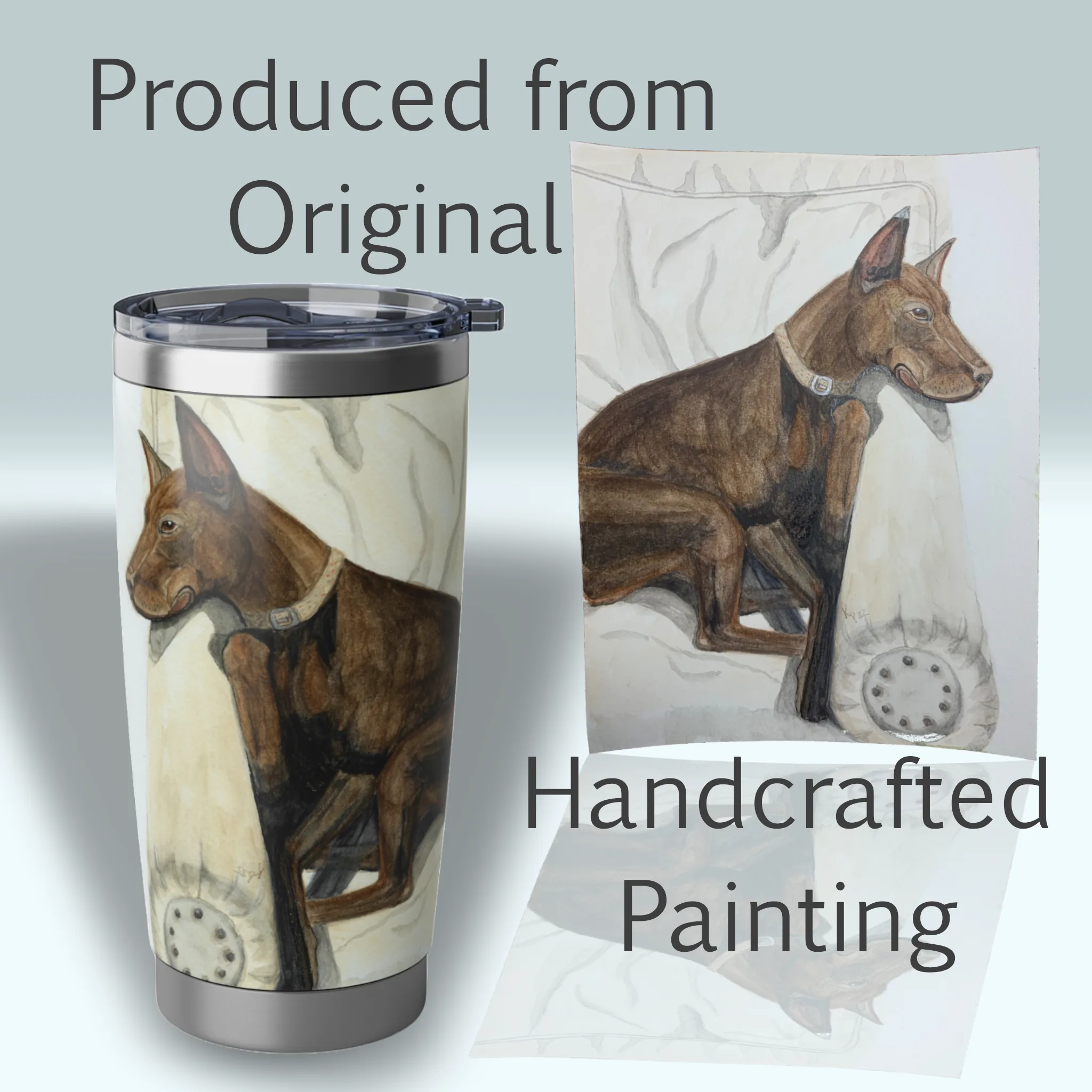 A Remarkable Tumbler for Dog Lovers Stunning Doberman Art Spiritual Sips Stainless Right Side With original painting