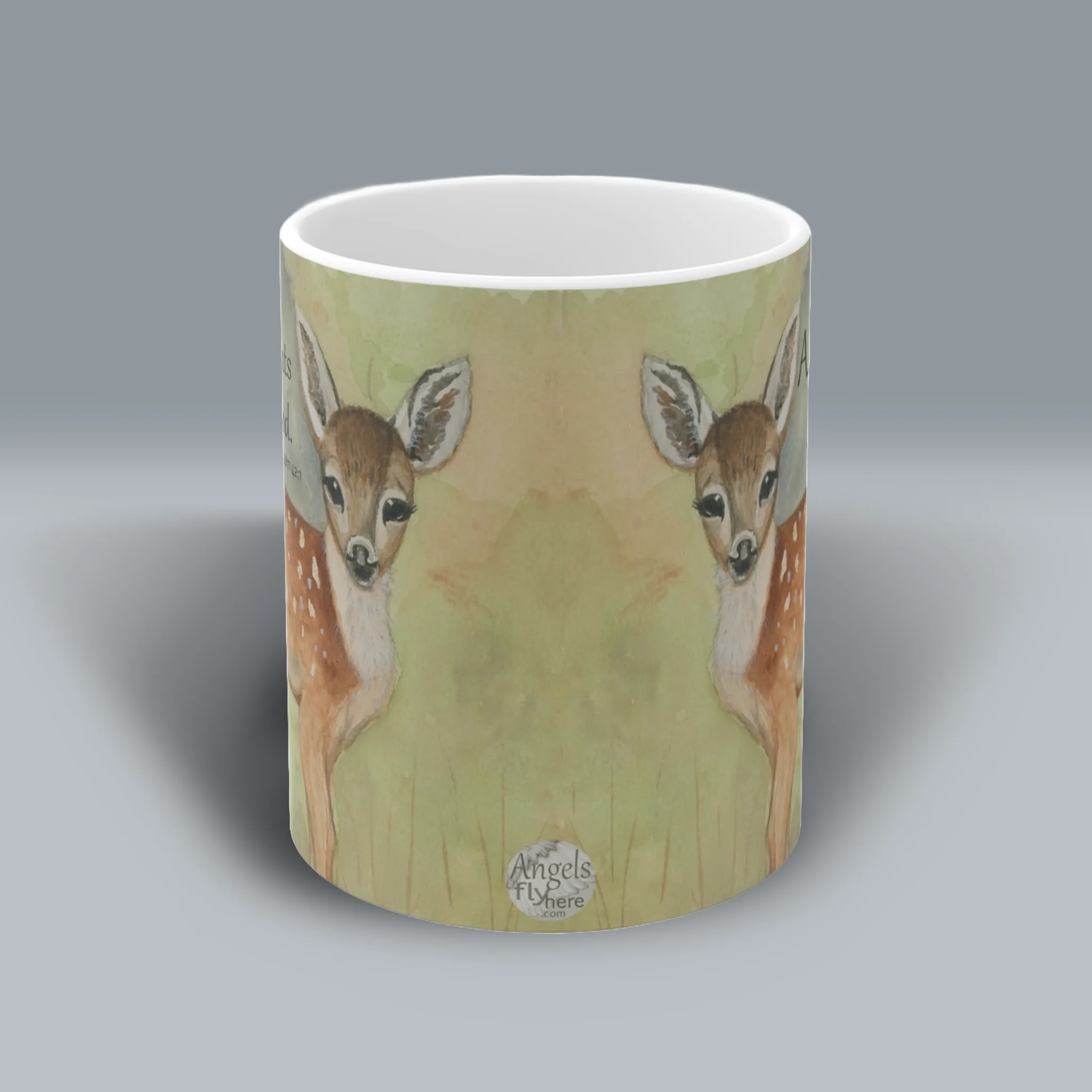 Divine Longing Stunning Baby Deer, complete Psalm 42:1 Mug Spiritual Sips Coffee Cup Front Side