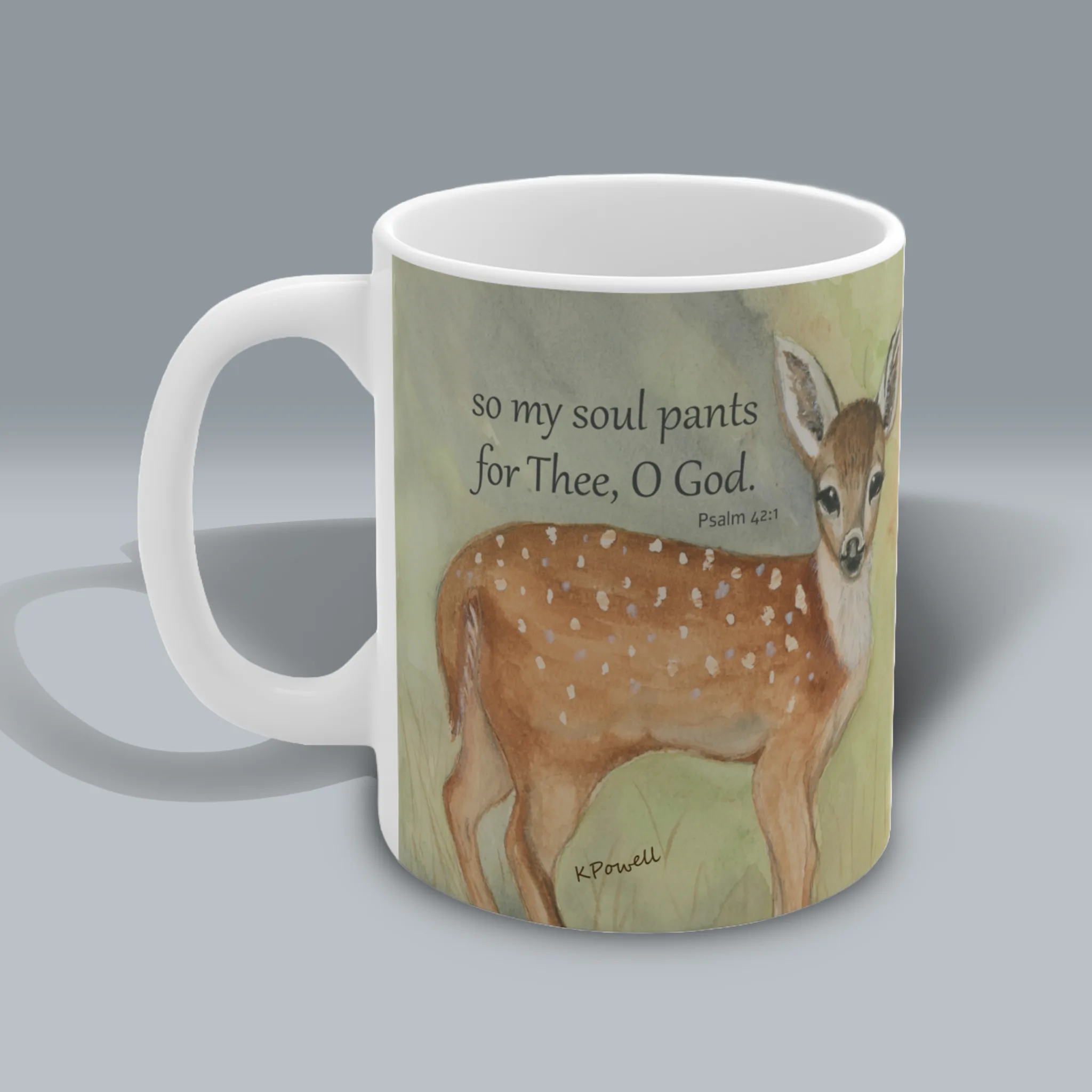 Divine Longing Stunning Baby Deer, complete Psalm 42:1 Mug Spiritual Sips Coffee Cup Left Side