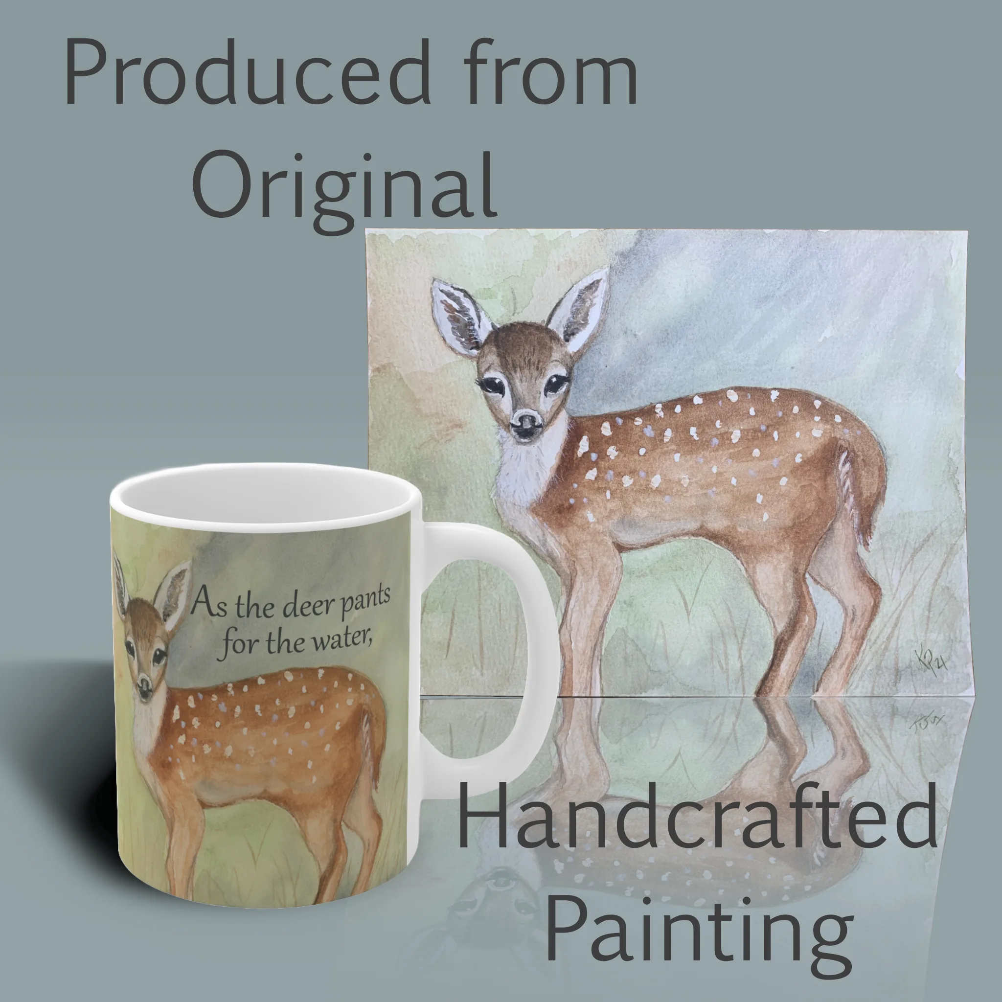 Divine Longing Stunning Baby Deer, complete Psalm 42:1 Mug Spiritual Sips Coffee Cup Right Side with the Original Painting
