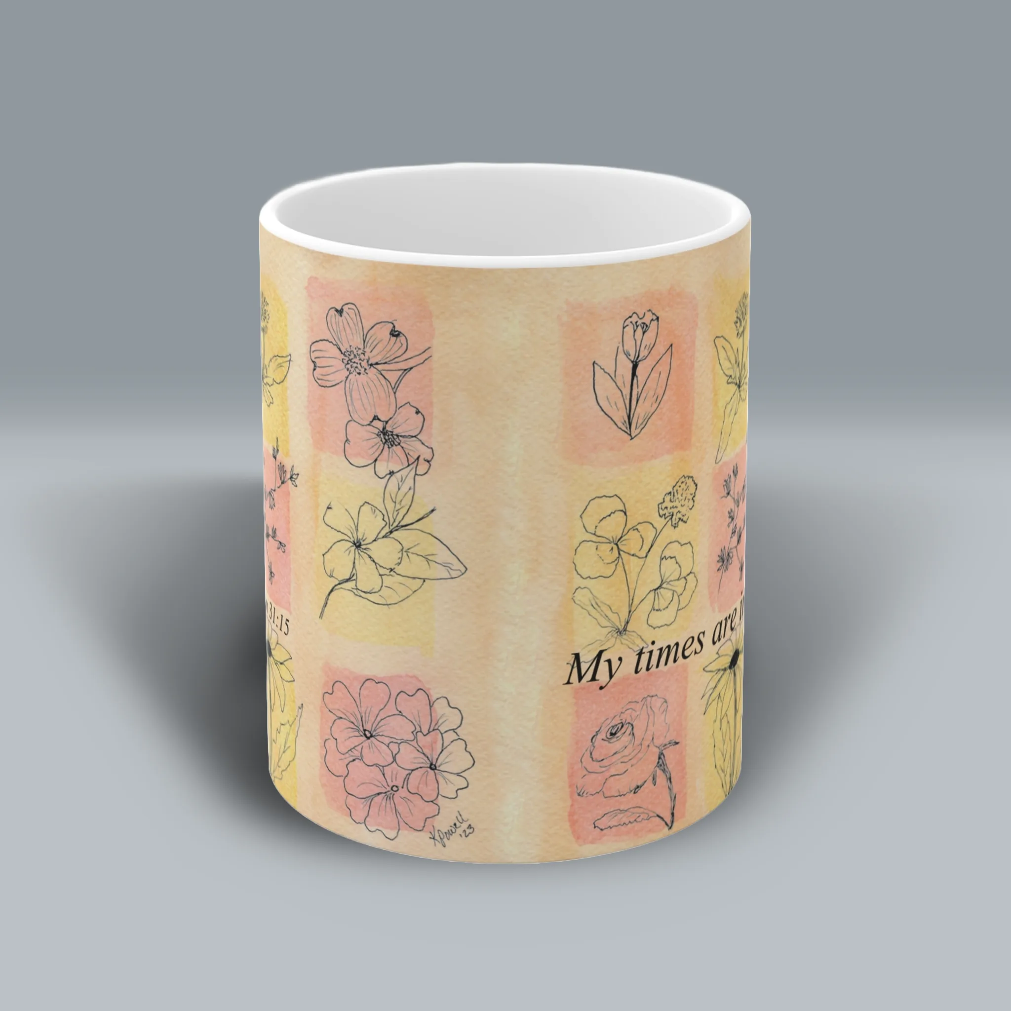 Faith in Bloom Mug Beautiful Flowers with Uplifting Scripture Art Spiritual Sips Coffee Mug Front Side