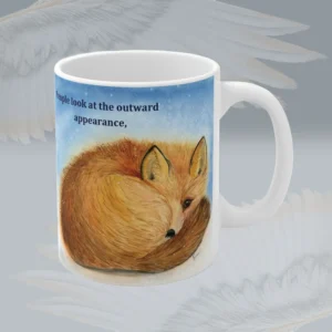 Faithful Winter Fox New Uplifting Scripture Art Mug Spiritual Sips Coffee Cup Right Side Framed by angels