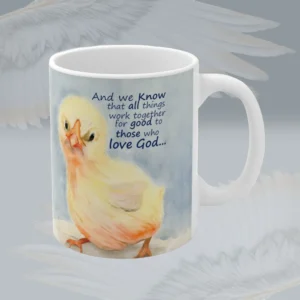 God's Love Is Good Irresistibly Cute Chick Mug Spiritual Sips Coffee Mug Right Side Framed By Angels