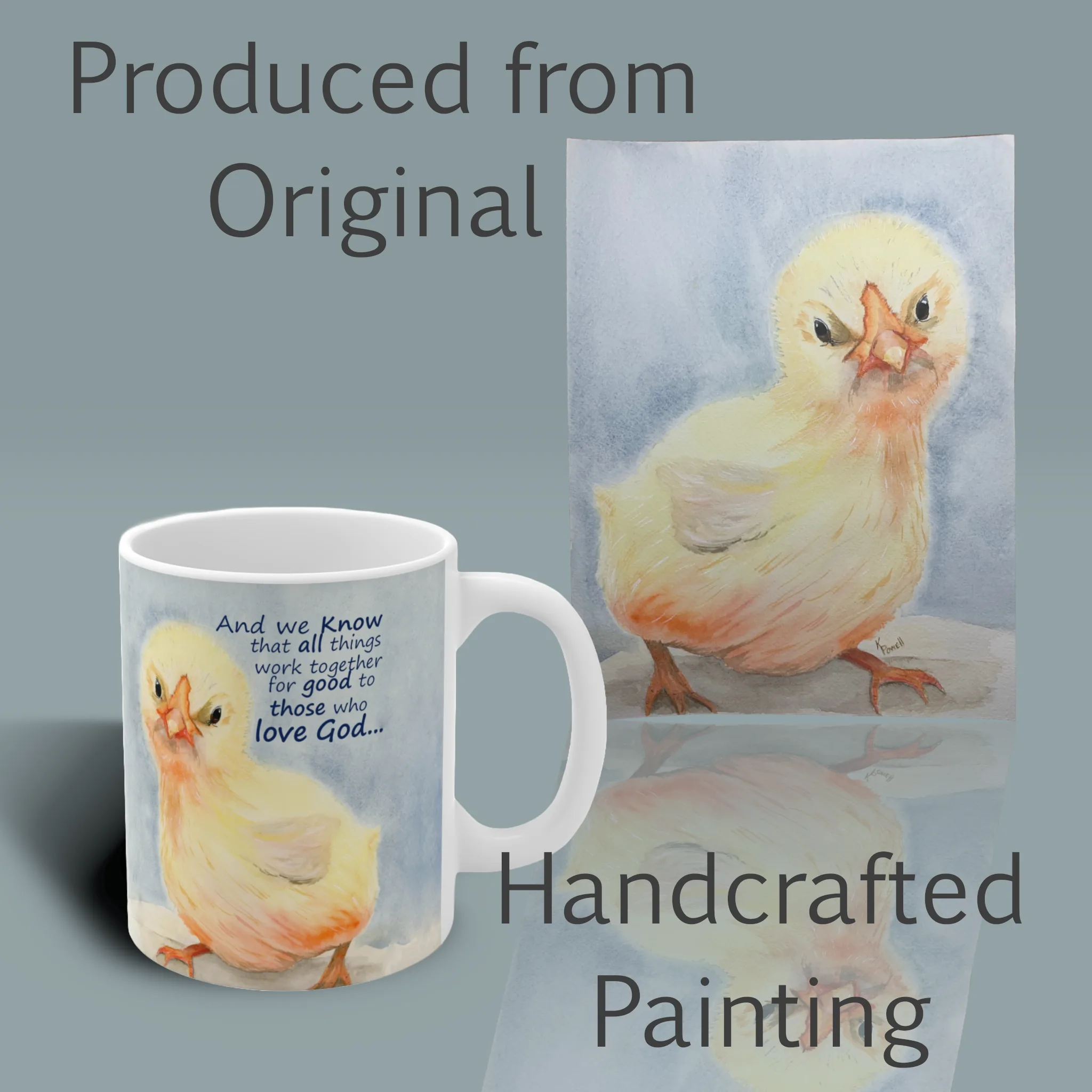 God's Love Is Good Irresistibly Cute Chick Mug Spiritual Sips Coffee Mug Right Side With the Original Painting