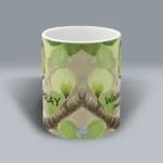 Golden Guidance Beautiful Finch Watch and Pray Faith Mug Spiritual Sips Coffee Cup Front Side