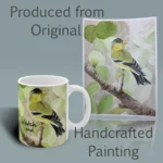 Golden Guidance Beautiful Finch Watch and Pray Faith Mug Spiritual Sips Coffee Cup Right Side with Original Painting