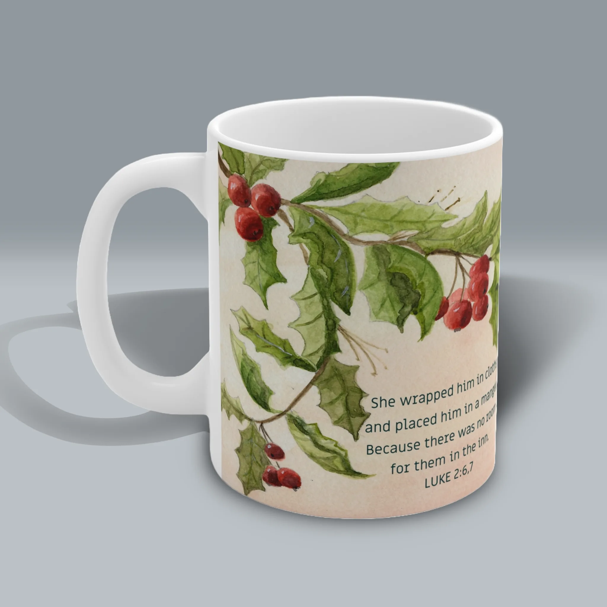 Have a Happy Holly Days Unique Beautiful Coffee Mug Left Side View Spiritual Sips Mug