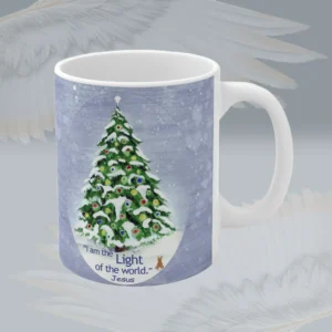 Light of the World Mug Amazingly Beautiful, Devoted to Christmas Spiritual Sips Right Side Framed By Angels