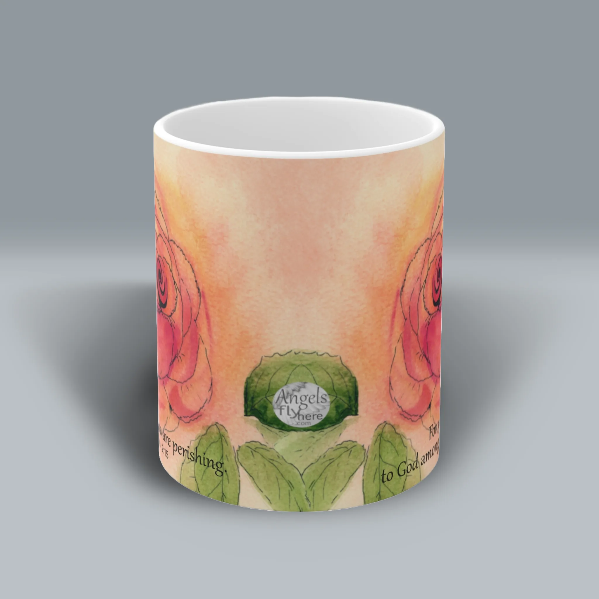 Rose Line Scripture Art Mug Exceptionally Beautiful and Uplifting Spiritual Sips Front Side
