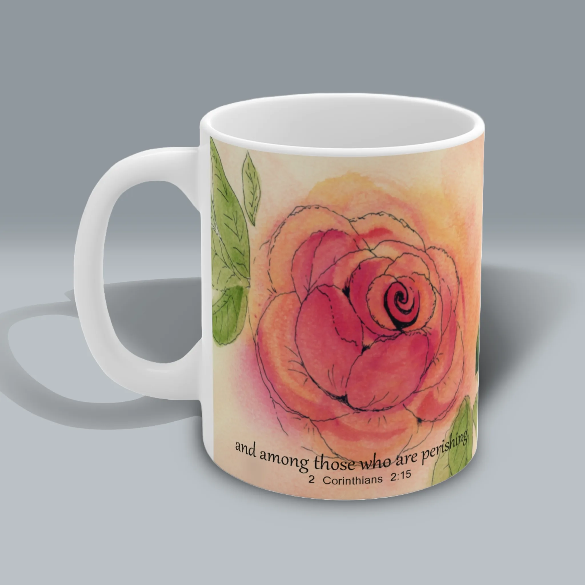 Rose Line Scripture Art Mug Exceptionally Beautiful and Uplifting Spiritual Sips Left Side