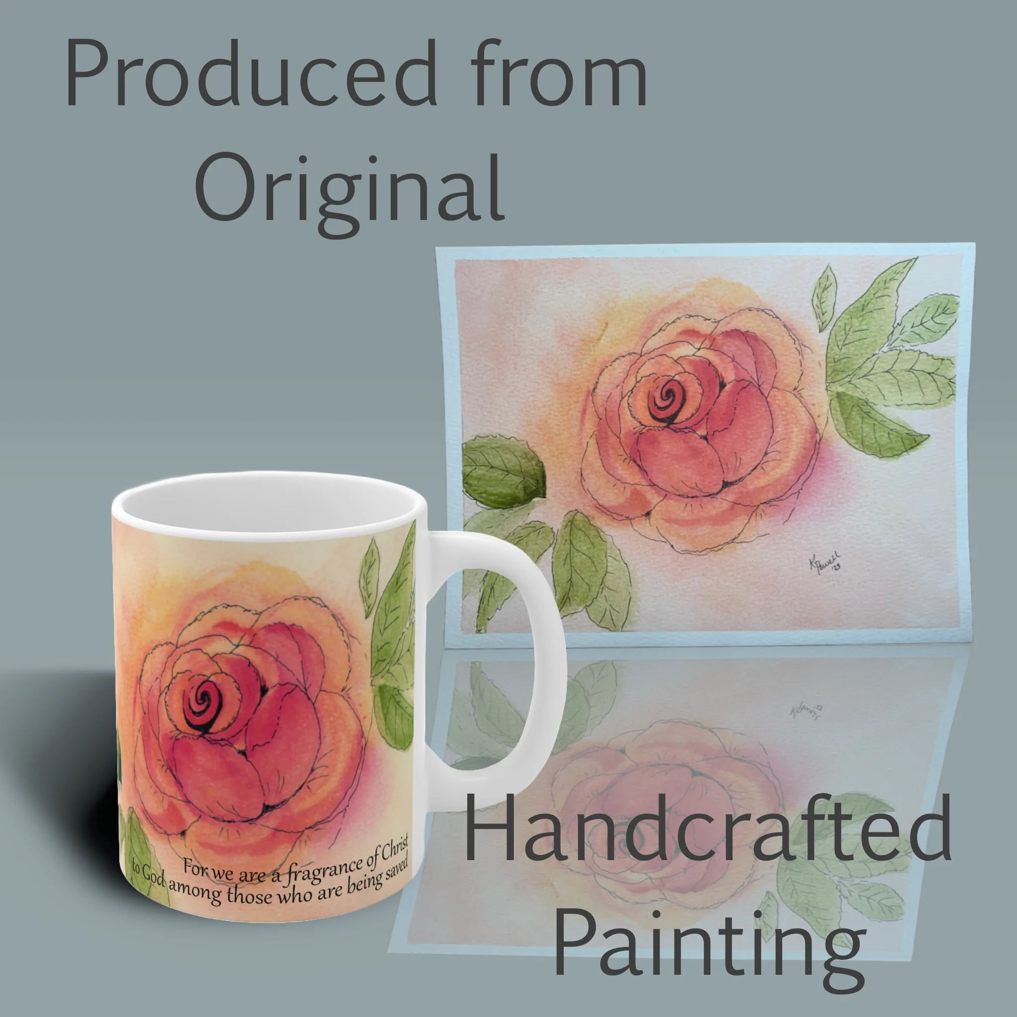 Rose Line Scripture Art Mug Exceptionally Beautiful and Uplifting Spiritual Sips Right Side with the Original Painting