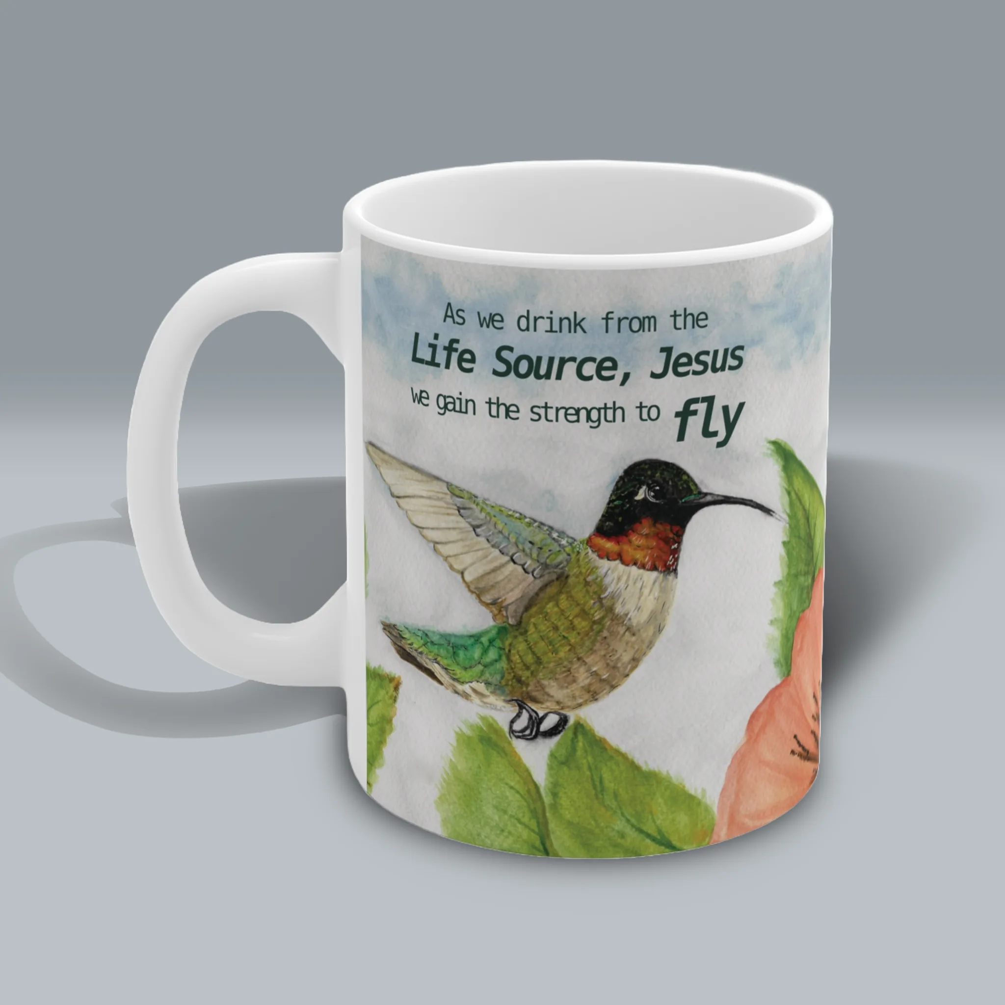 Spiritual Sips Beautiful Spirit of Faith Hummingbird Mug! Left Side