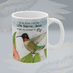 Spiritual Sips Beautiful Spirit of Faith Hummingbird Mug! Right Side Framed By Angels