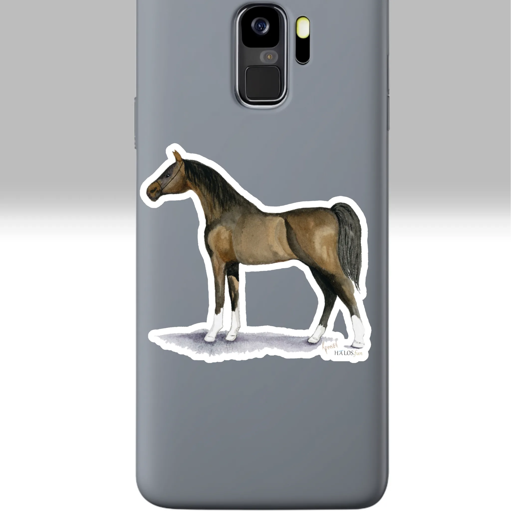 3x3 Arabian White Sticker Beautiful Hand Painted Prize Horse On A Cell Phone