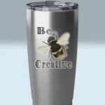3x3 Transparent Bee Creative Sticker New Fantastic Wings of Imagination Shown on a Stainless Steel Tumbler