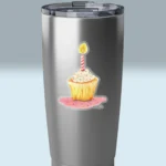 3x3 Transparent Birthday Sticker New Fantastic Colorful Cupcake Shown on a Stainless Steel Tumbler