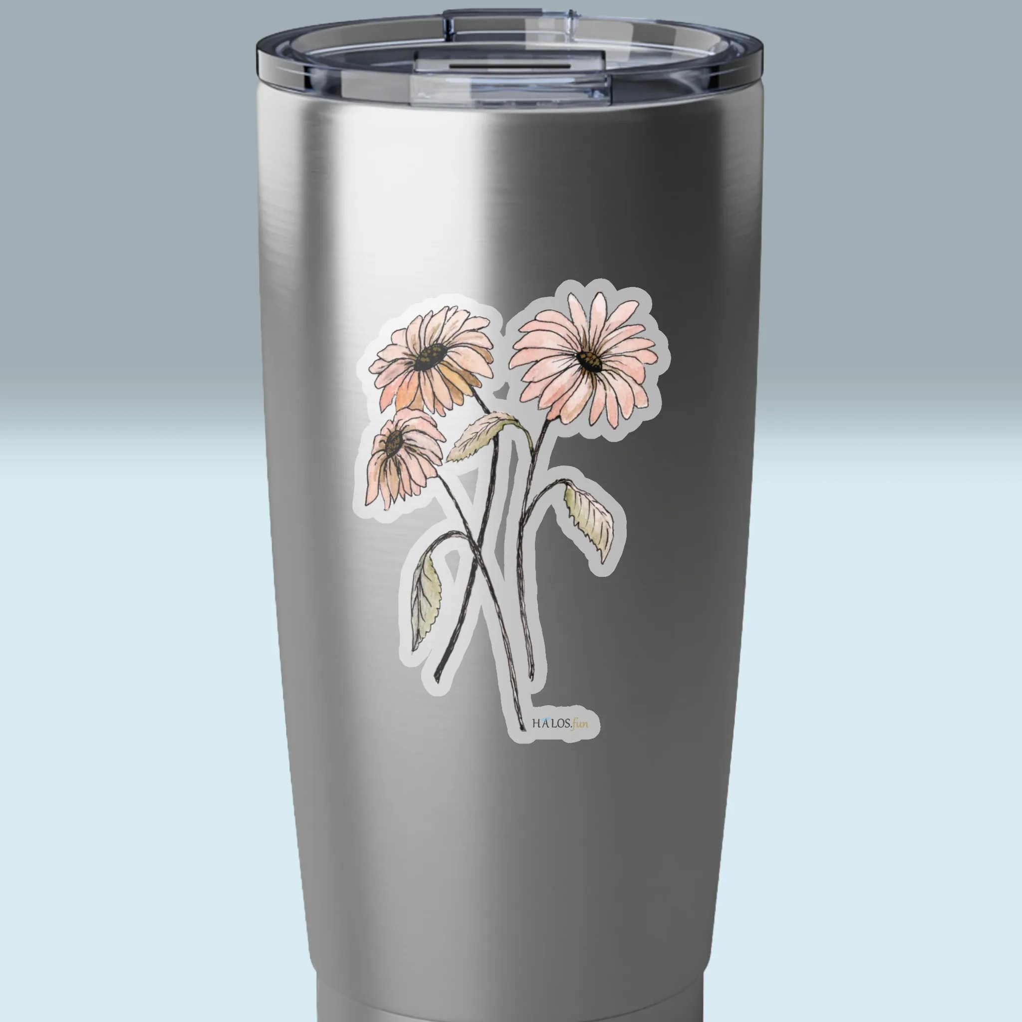 3x3 Transparent Daises Sticker Eye-Opening, Beautiful Line and Wash Art On A Tumbler