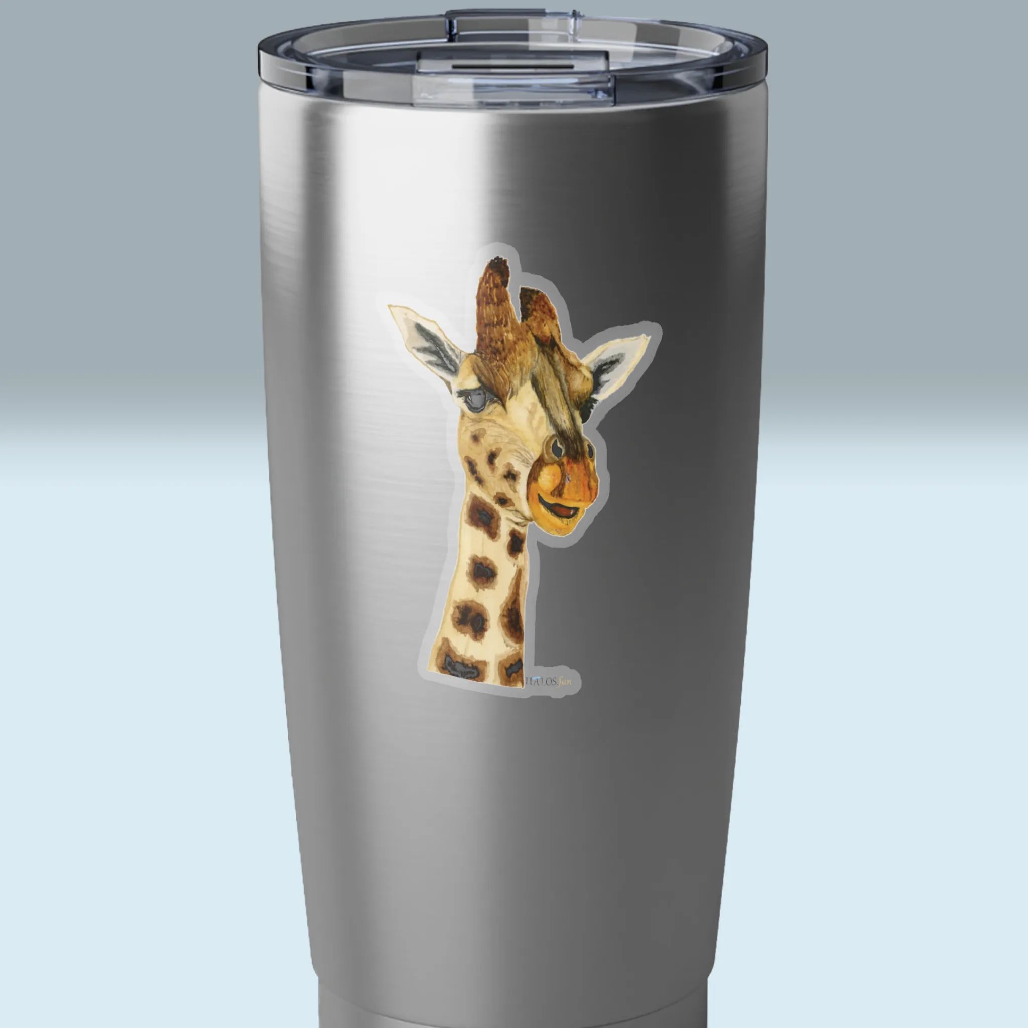 3x3 Transparent Halos Giraffe Sticker The Beautiful Higher Side of Faith On a Steel Tumbler