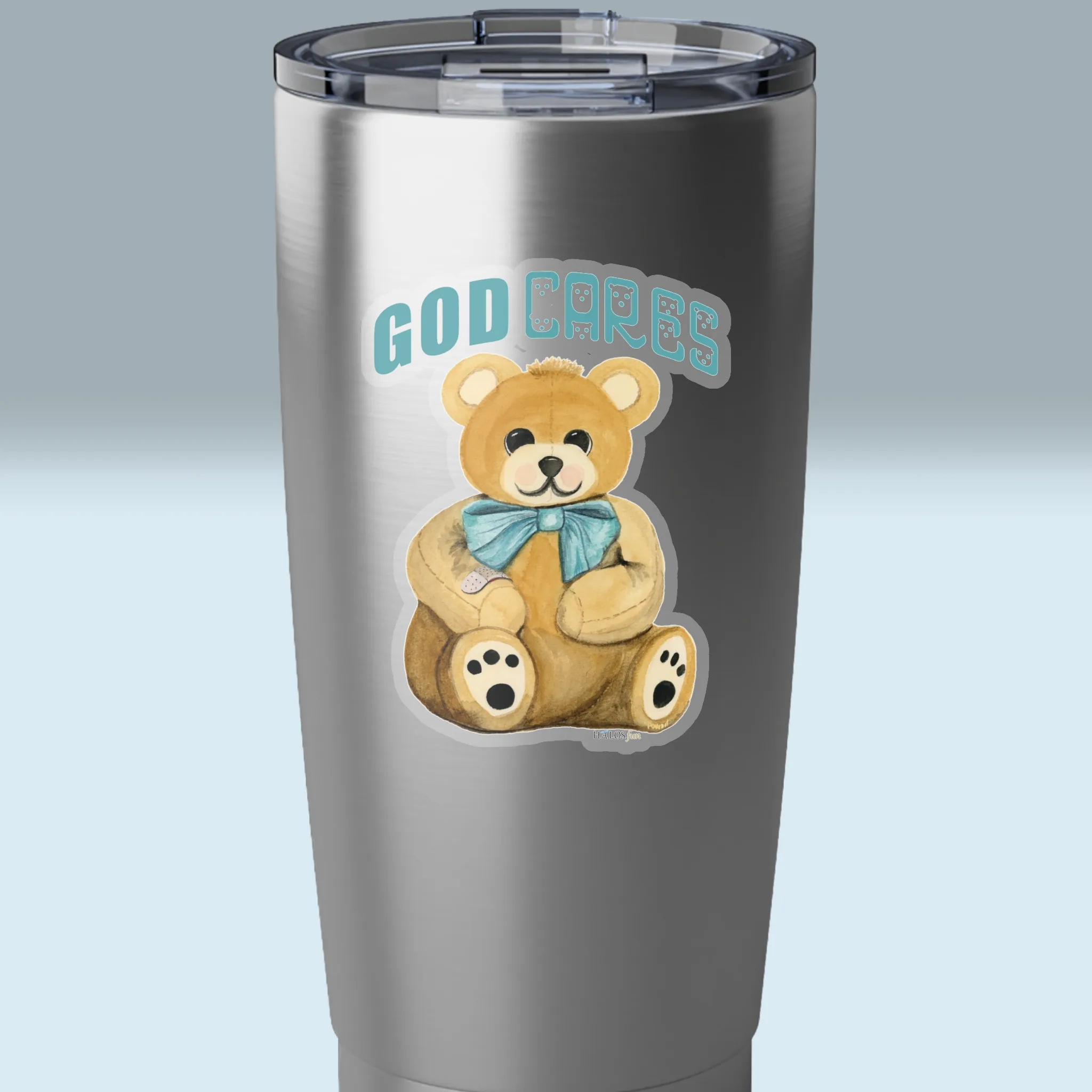 3x3 Transparent Halos Teddy Sticker Fantastic Bear Hugs of Gods Love on a Tumbler