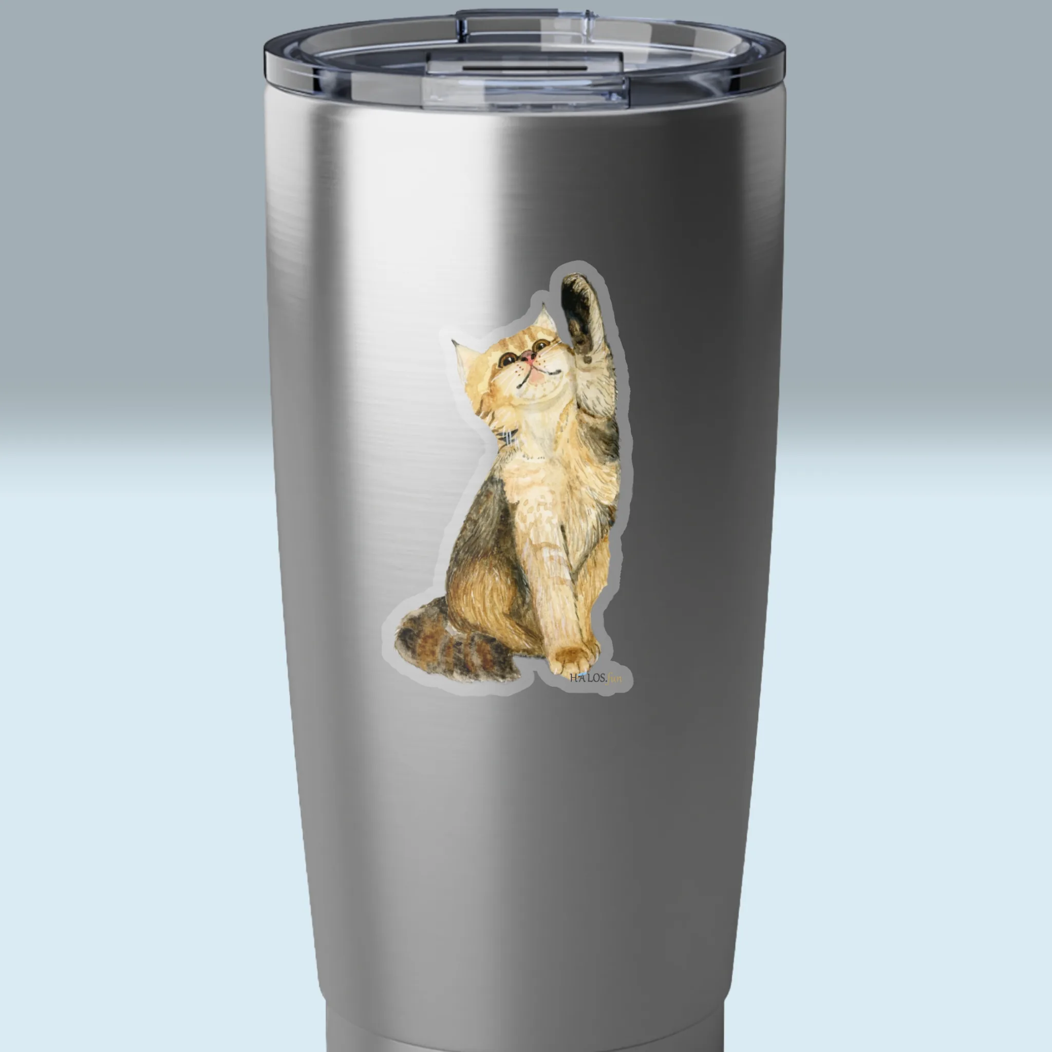 3x3 Transparent Kitten Paws Sticker Irresistibly Beautiful and Fun Shown on A Stainless Steel Tumbler