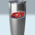 3x3 Transparent Race Car Sticker New Epic Colorful Red Sports Car Shown on a Stainless Steel Tumbler