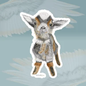 3x3 White Baby Goat Sticker Irresistibly Cute - Easily Makes You Smile Framed By Angels Fly Here