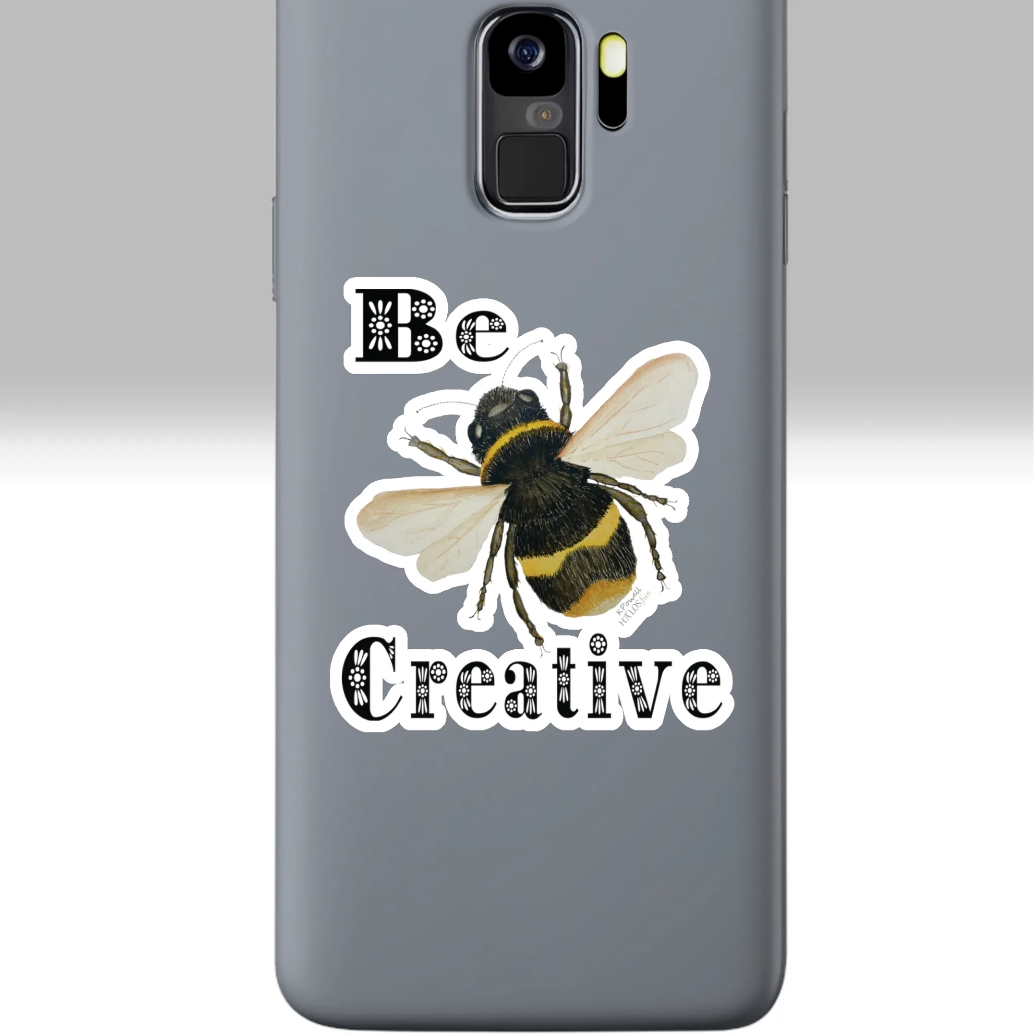 3x3 White Bee Creative Sticker New Fantastic Wings of Imagination Shown on a Cell Phone