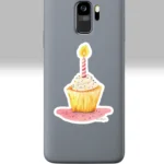 3x3 White Birthday Sticker New Fantastic Colorful Cupcake Shown on a Cell phone