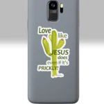 3x3 White Cactus Sticker Epic Love Like Jesus Even If It's Prickly Shown on a Cell Phone
