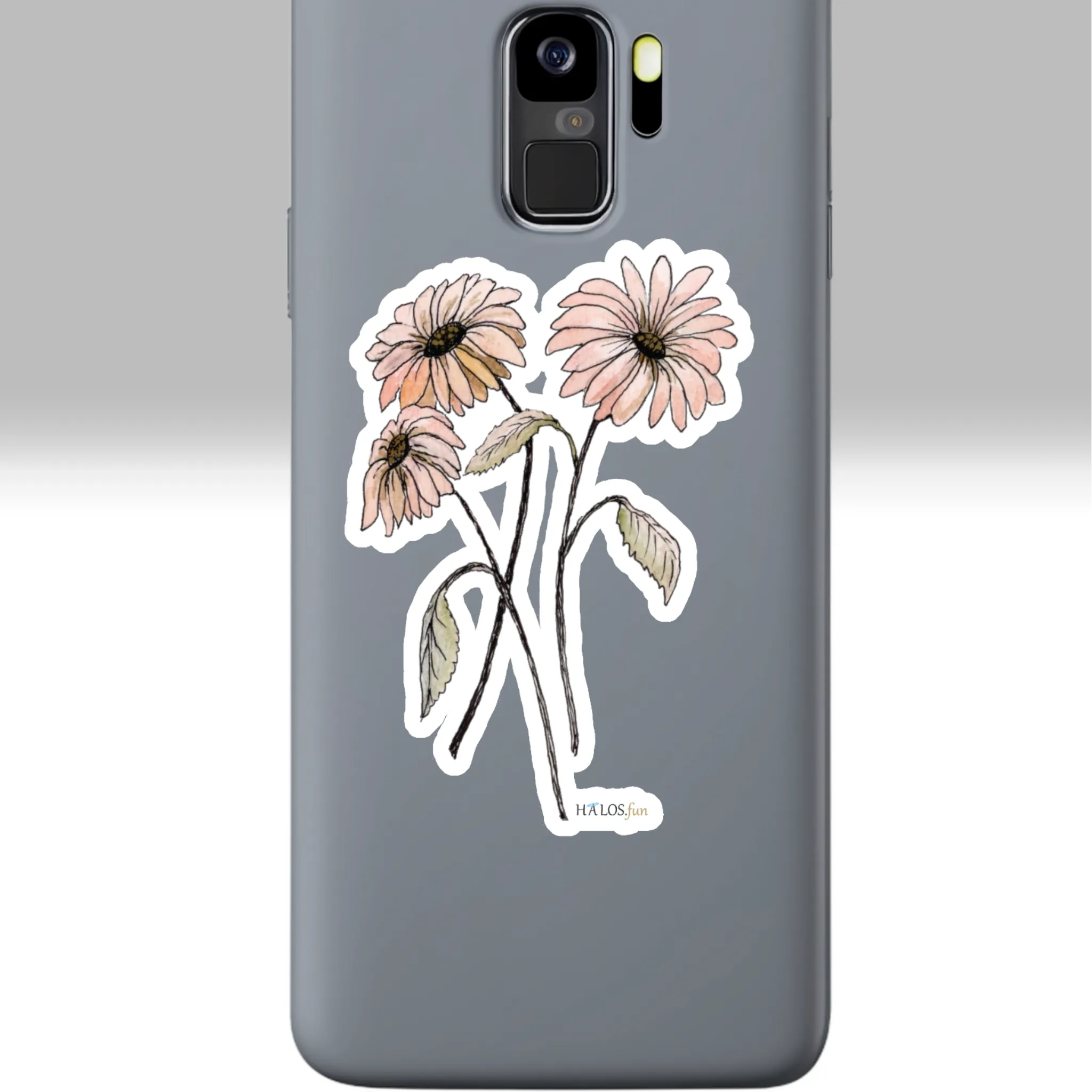 3x3 White Daises Sticker Eye-Opening, Beautiful Line and Wash Art On A Cell Phone