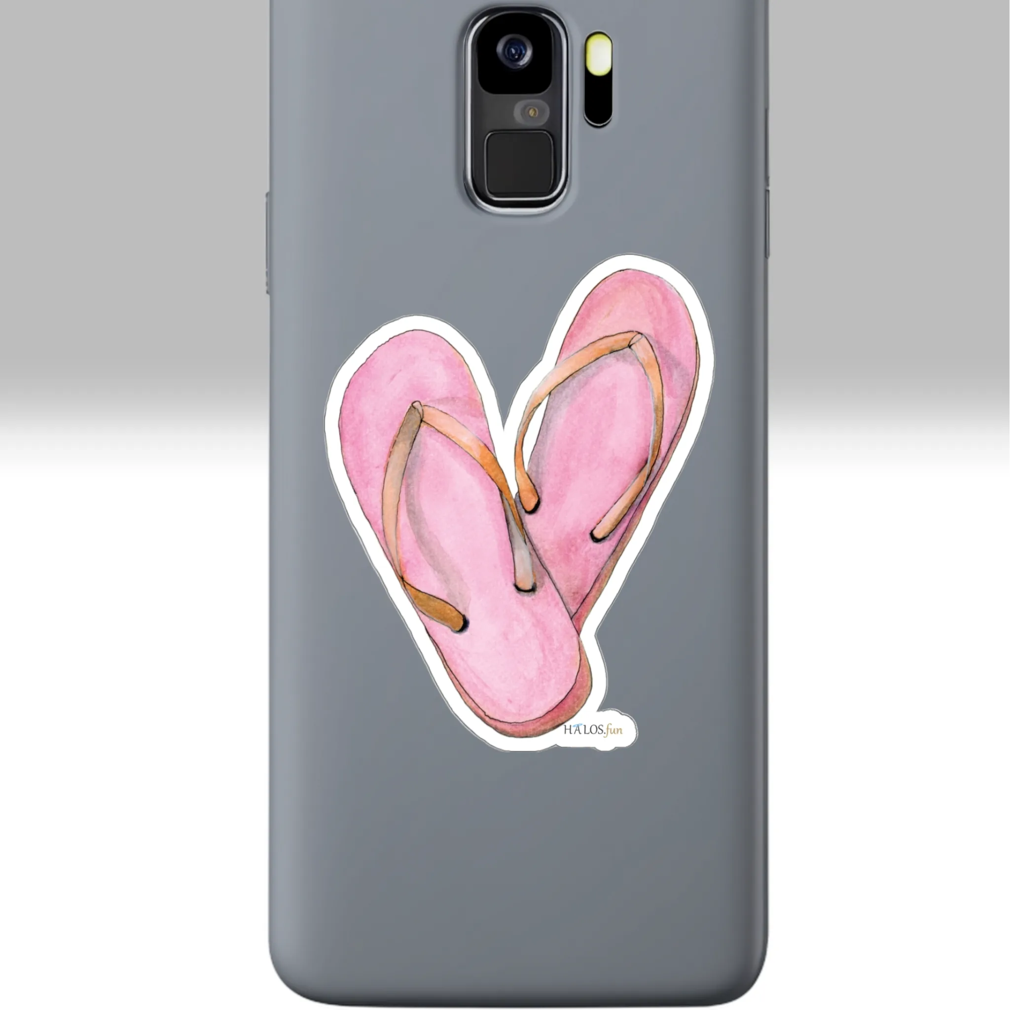 3x3 White Flip Flops Sticker Sure New path to Relaxation and Peace Shown on a Cell Phone