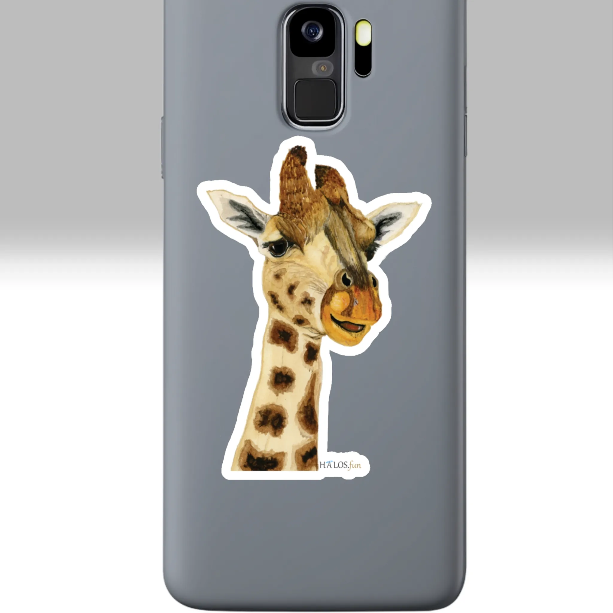 3x3 White Halos Giraffe Sticker The Beautiful Higher Side of Faith on a Cell Phone