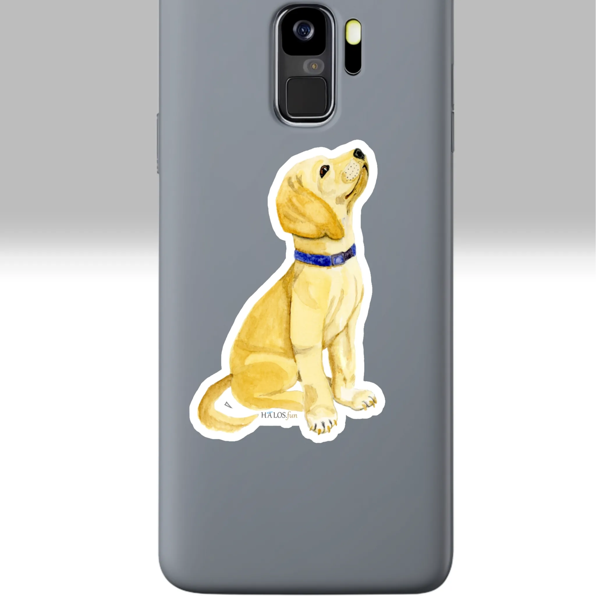 3x3 White Halos Puppy Sticker Irresistibly Cute - Complete Love Shown on a Cell Phone