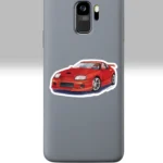 3x3 White Race Car Sticker New Epic Colorful Red Sports Car Shown on a Cell Phone