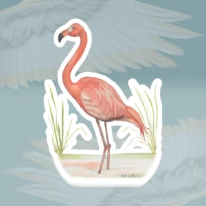 4x4 White Flamingo Sticker Reflections and Beautiful Wonders of the Lord Framed By Angels Fly Here