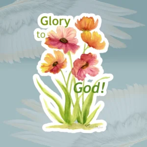 4x4 White Halos Flowers Sticker Praising God in Beautiful Vibrant Colors Framed By Angels Fly Here