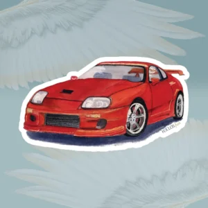 6x6 White Race Car Sticker New Epic Colorful Red Sports Car Famed By Angels Fly Here