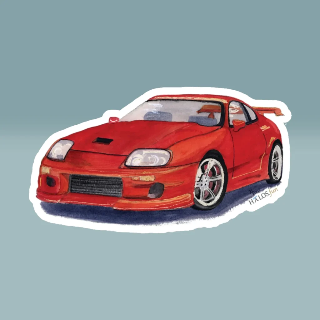 6x6 White Race Car Sticker New Epic Colorful Red Sports Car Product