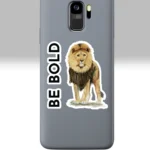 Bold Lion Sticker Beautiful, Daring, Fearless, Inspiration 3 Inch White kiss cut Sticker Shown On a Cell Phone