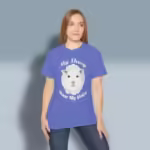Devoted Sheep Tee The Beautiful Divine Calling Heather Royal Colored Haloed Tee happy female customer wearing the tee shirt