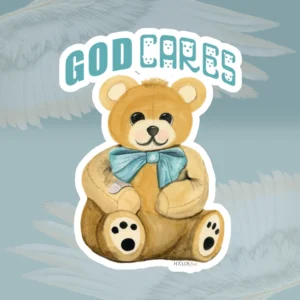 White Halos Teddy Sticker Fantastic Bear Hugs of Gods Love Framed By Angels Fly Here