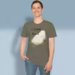 Awesome Rock Tee - Simplified Faith the Lord My Rock Heather Military Green Colored Haloed T-Shirt happy male customer wearing the tee shirt