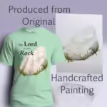 Awesome Rock Tee - Simplified Faith the Lord My Rock Mint Green Colored Haloed T-Shirt shown with the original watercolor painting