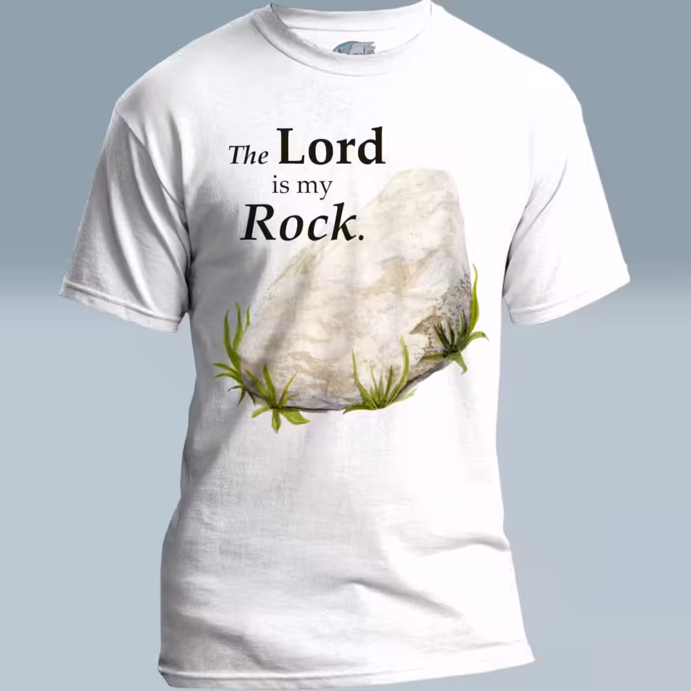Awesome Rock Tee - Simplified Faith the Lord My Rock White Colored Haloed T-Shirt
